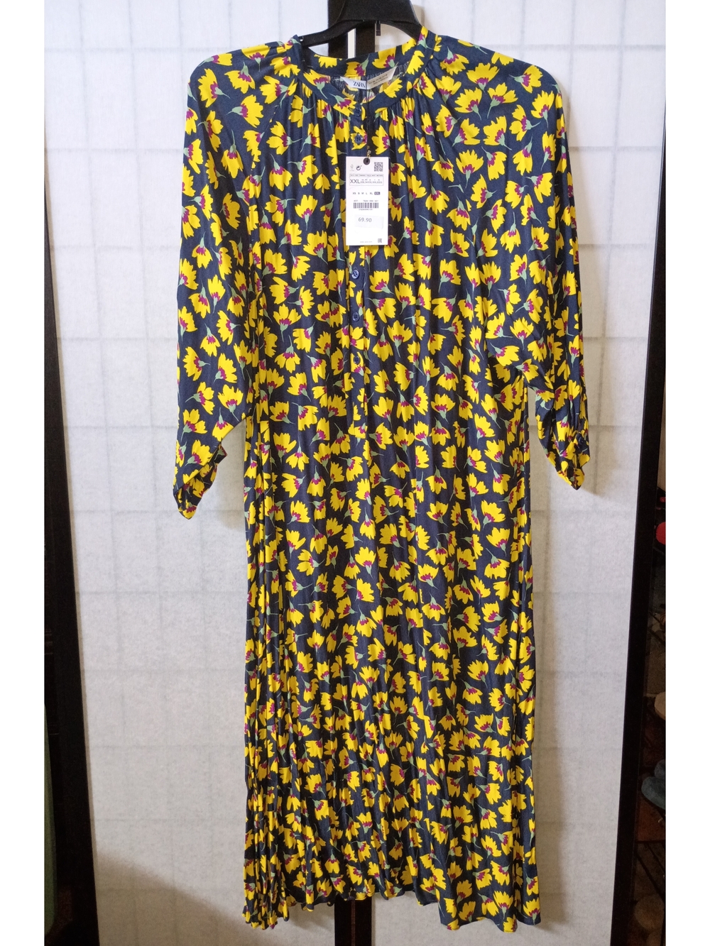 Zara Yellow Floral Maxi Dress with Navy Base
